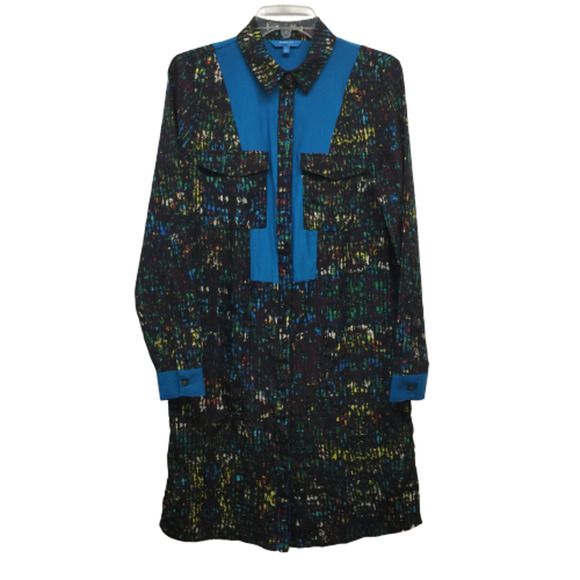 Derek Lam Design Nation Black Blue Abstract Colorful Tunic Shirt Dress S - Picture 3 of 11
